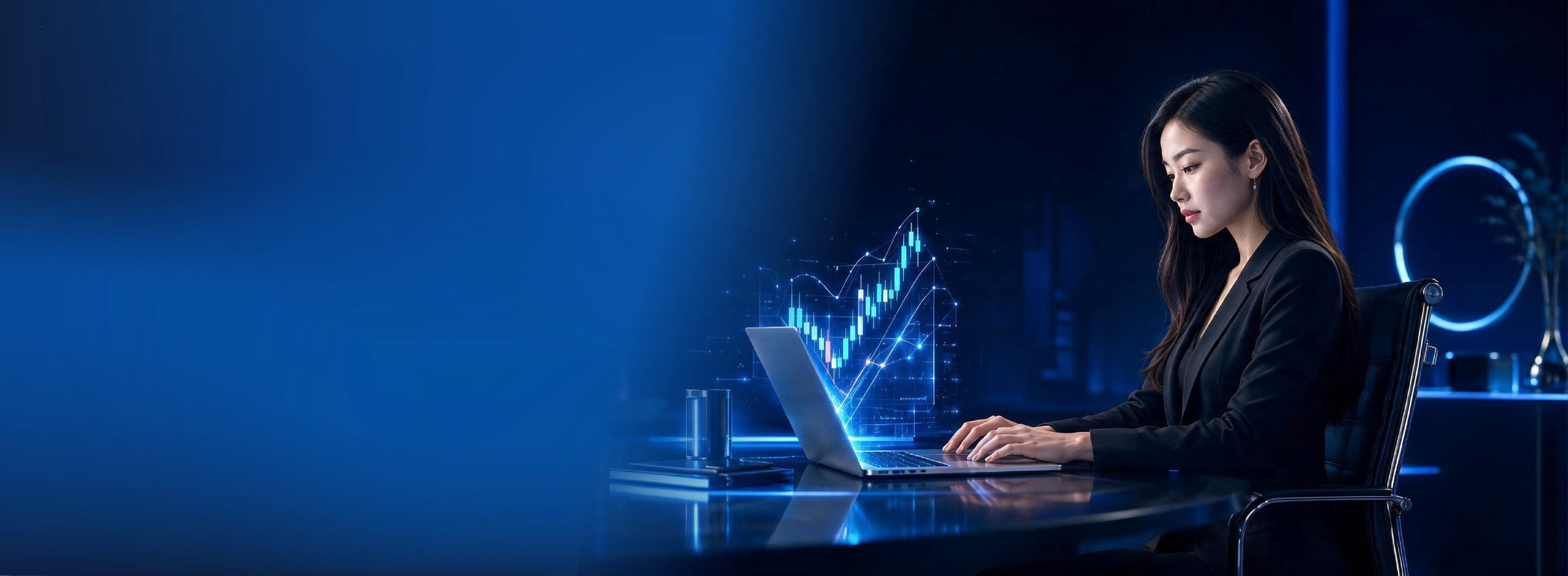 Partner working on a laptop with trading charts