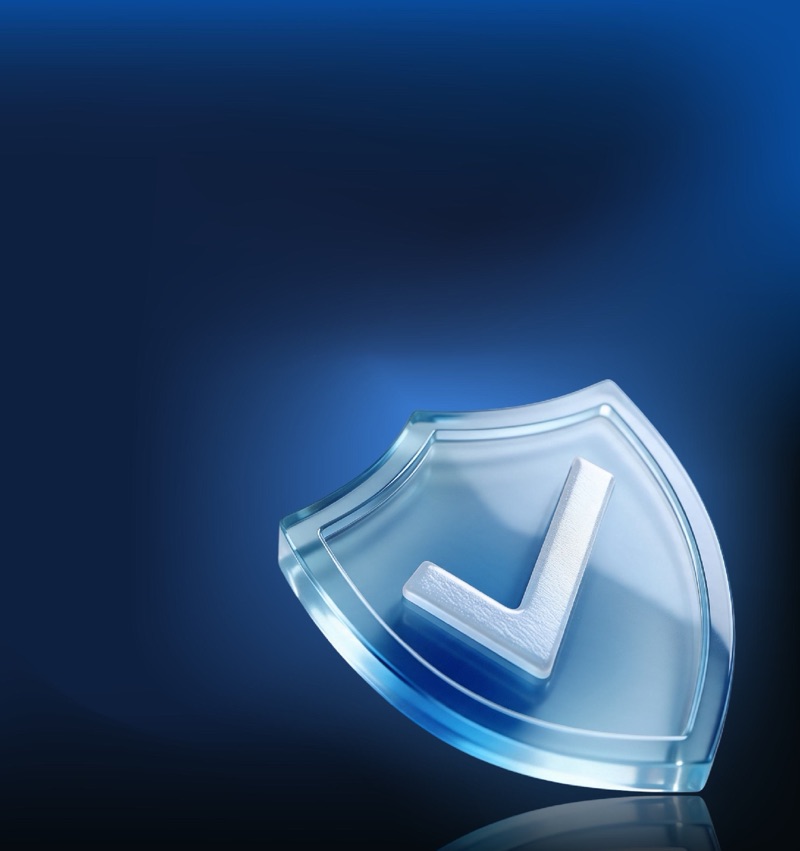 Glass shield with a check mark