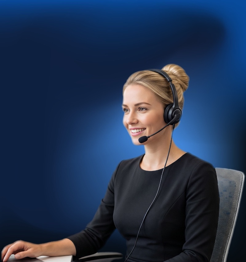 Smiling support agent with a headset